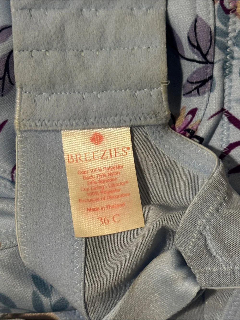 Breezies Light Blue Floral Wireless Comfort Bra with Purple Accents